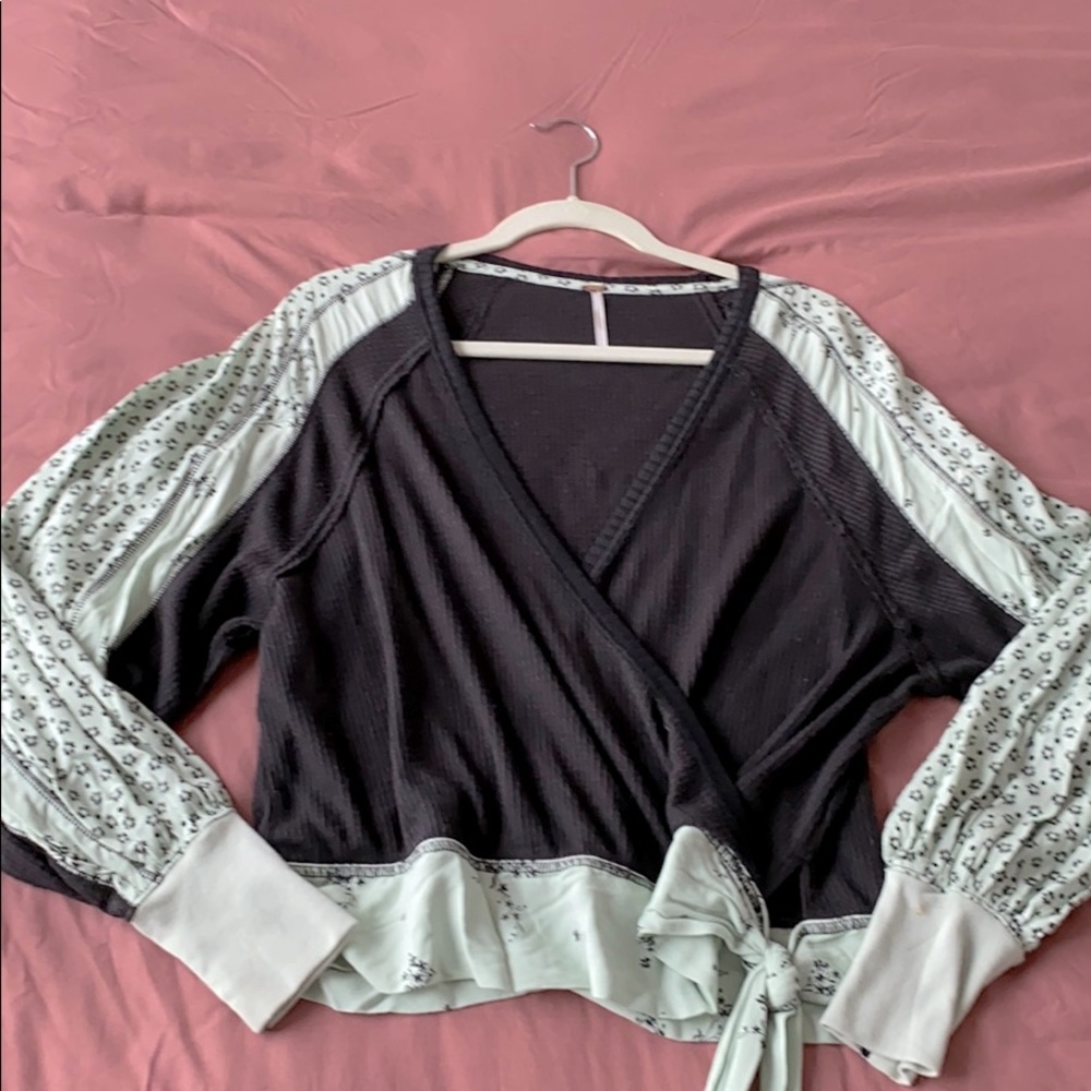 Free People Black and Mint Wrap Top
